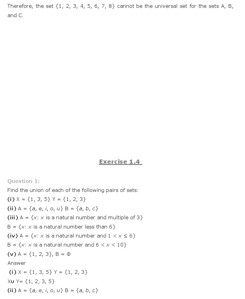 NCERT Solutions for Class 11th Maths Chapter 1 - Sets