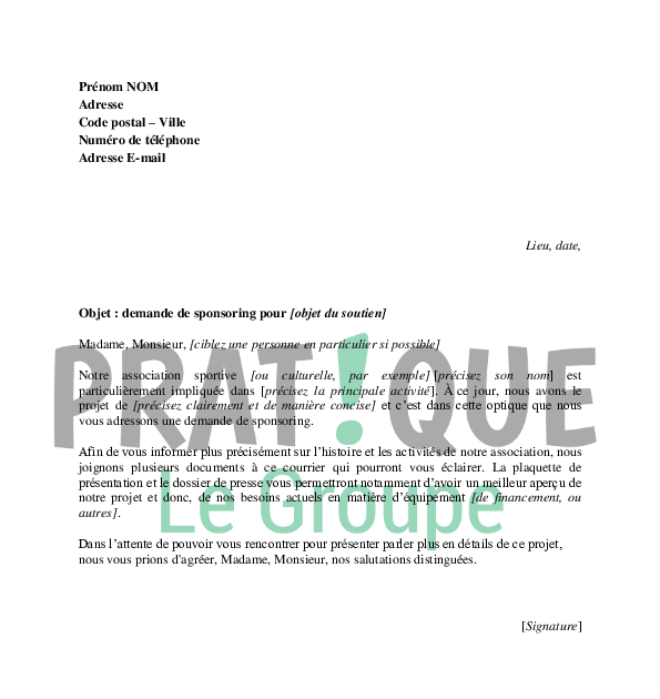 Lettre De Demande De Financement Dun Projet Pdf  Exemple de Lettre