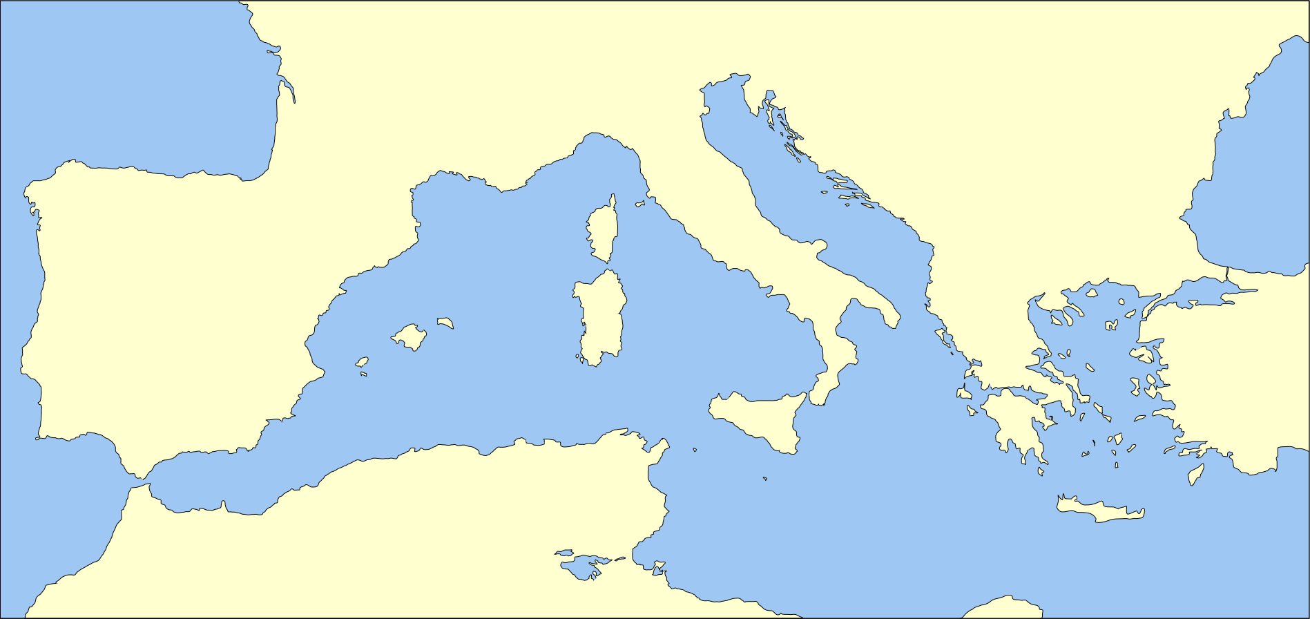 Северное средиземноморье. Полуострова Средиземного моря. Средиземное море карта пустая. Тунисский залив. Средиземное море контур.