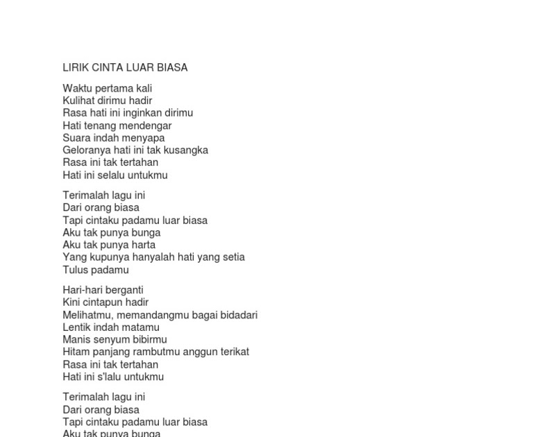 Lirik Surat Cinta Luar Biasa