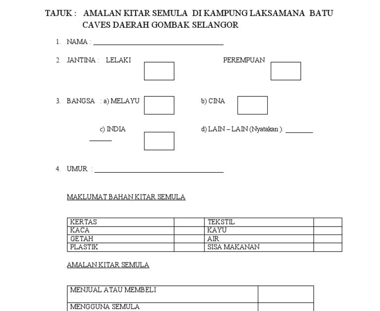Borang Soal Selidik Kerja Kursus Geografi  Contoh Borang Soal Selidik