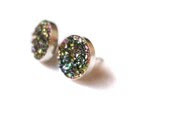 Handmade Green Galaxy Druzy Studs in Sterling Silver - RachelPfefferDesigns Handmade Green Galaxy Druzy Studs in Sterling Silver - RachelPfefferDesigns