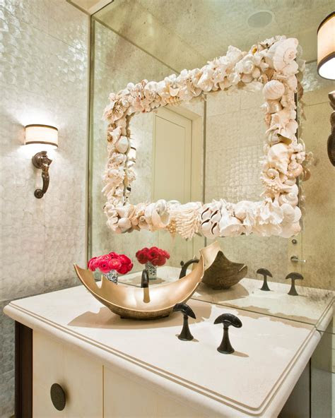 contemporary metallic bathroom  seashell mirror hgtv