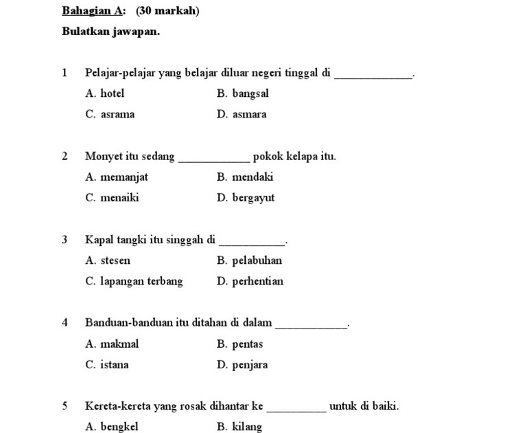 Contoh Soalan Bahasa Melayu Tahun 3 Penulisan