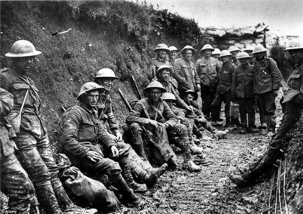 Reality: Troops are seen in a trench in France during the First World War