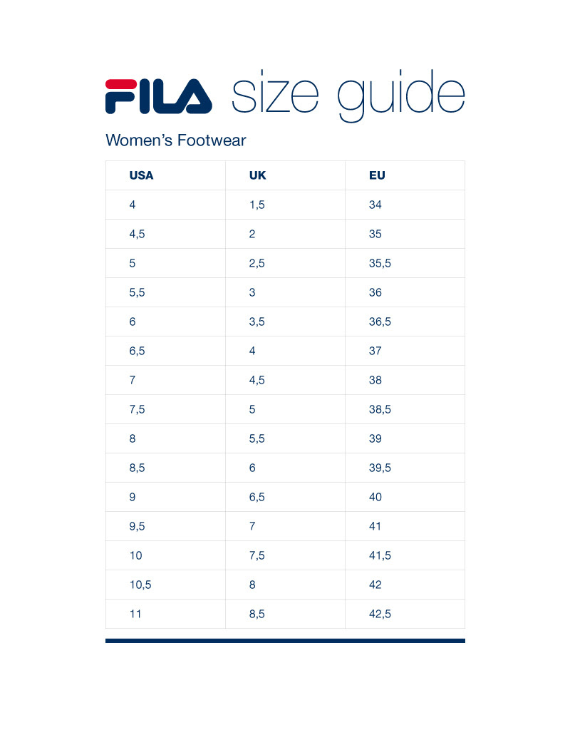 Fila Size Chart - Greenbushfarm.com