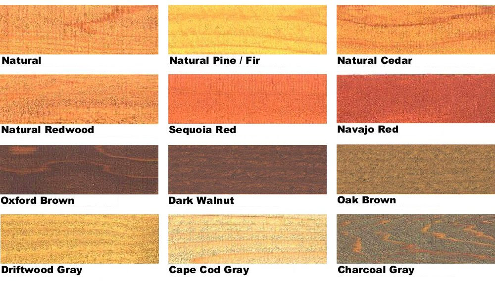 Wood stain colour chart