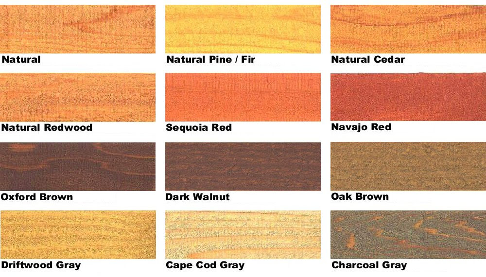 Wood stain colour chart