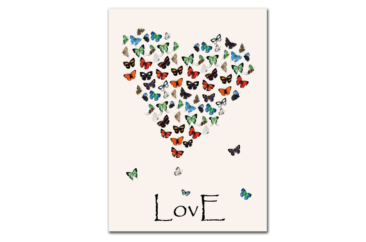 Customizable Butterflies in Love, Vintage Reproduction 8x12 inch (21x30cm), Valentines gift, Valentine, Colorful Gift on Parchment paper - DejaVuPrintStore