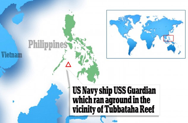 Location: The US Navy ship was minesweeping in the Sulu Sea, 400 miles southwest of Manila, in the Philippines