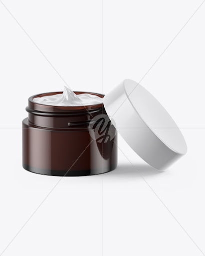 Download Download Opened Dark Amber Glass Cosmetic Jar Mockup PSD