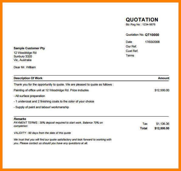 Quotation mail sample master of template document