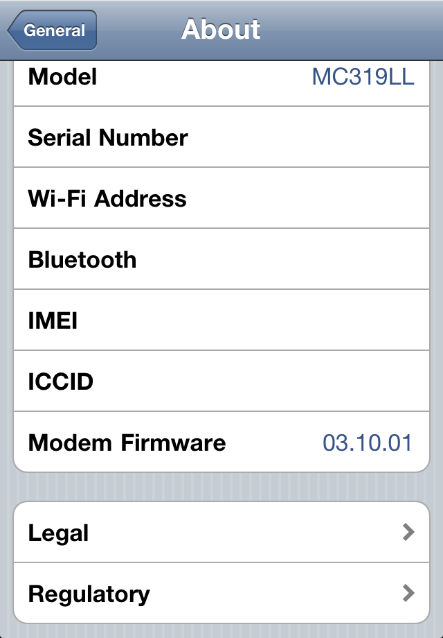iPhone About screen