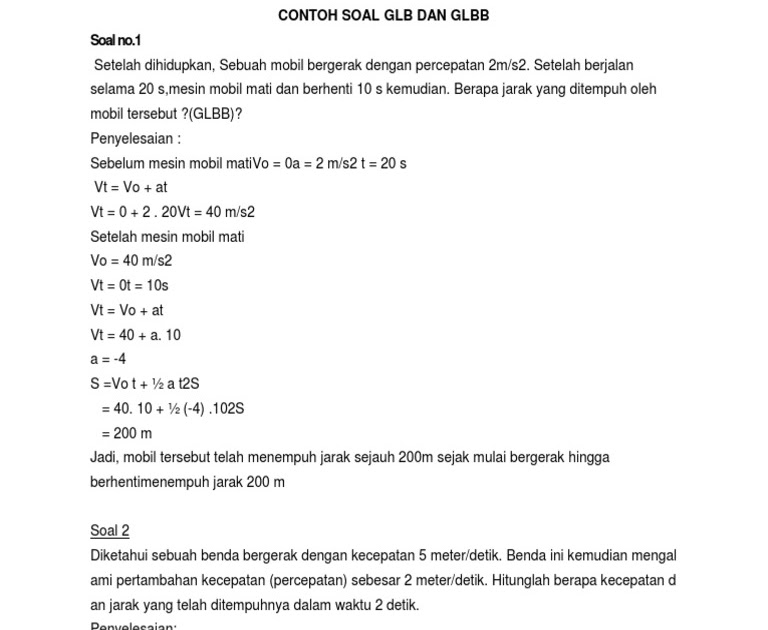 Contoh Soal Glb Dan Glbb Beserta Penyelesaiannya