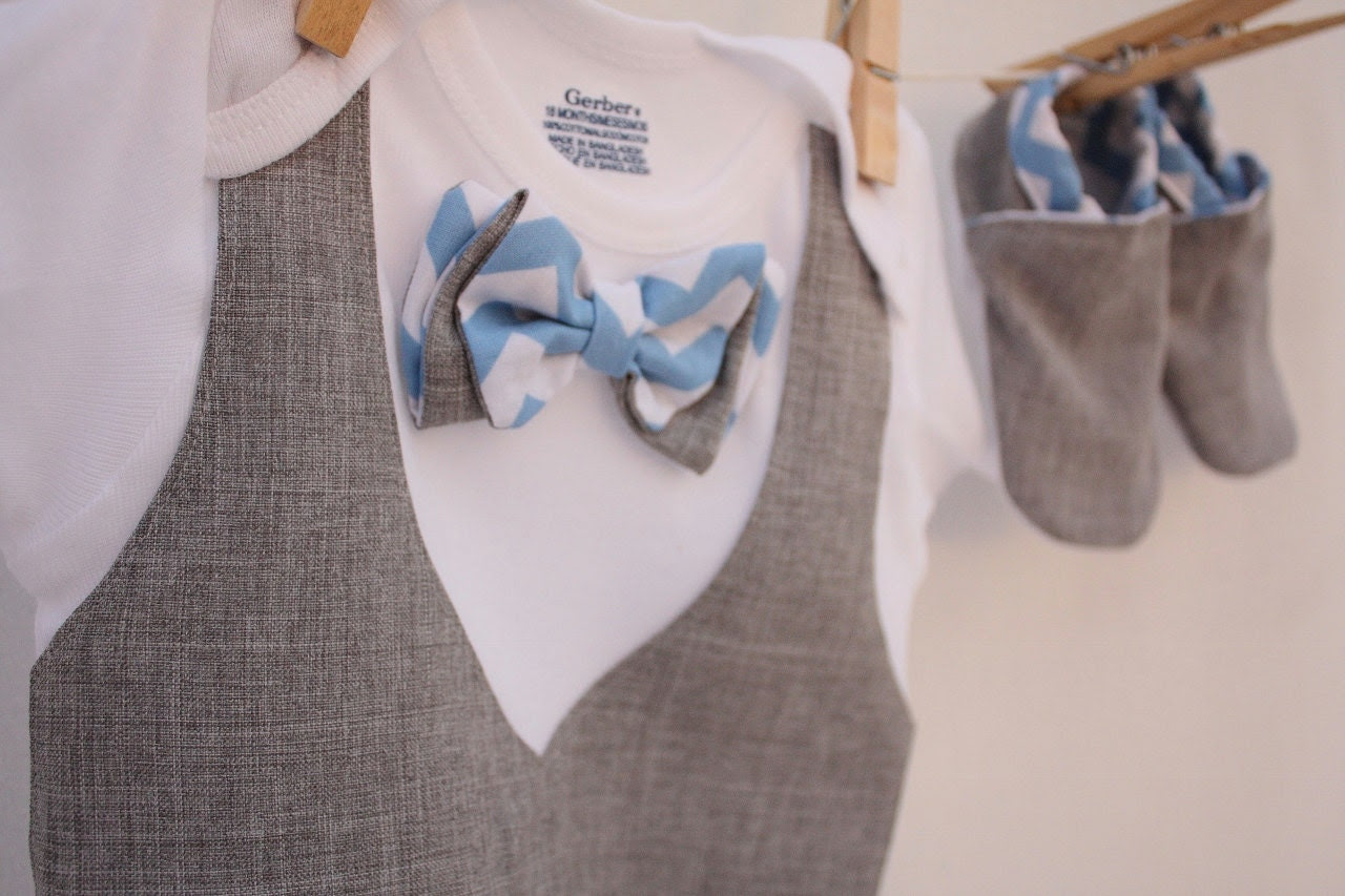Baby boy shirt, bow tie shirt, Baby boy photo prop, Blue and gray baby boy shirt - haddygrace Baby boy shirt, bow tie shirt, Baby boy photo prop, Blue and gray baby boy shirt - haddygrace