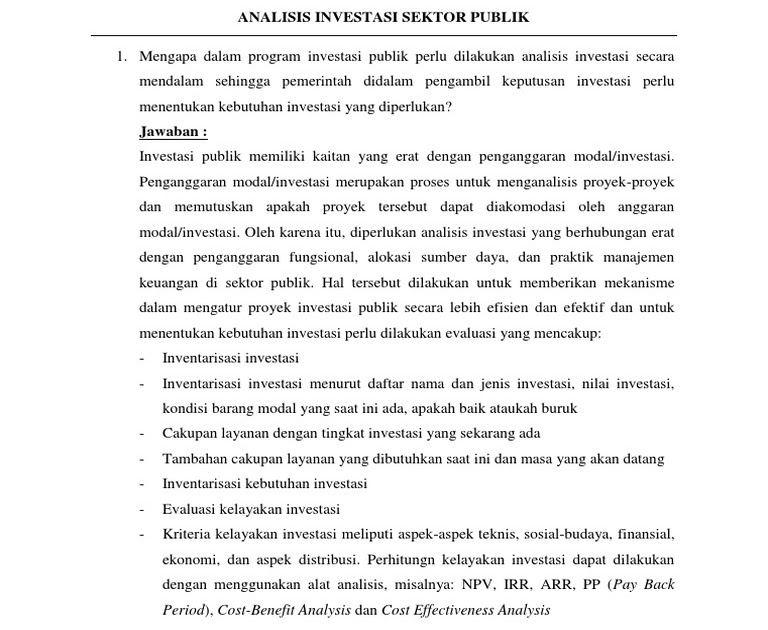 Pertanyaan Investasi Sektor Publik Mencari Jawaban