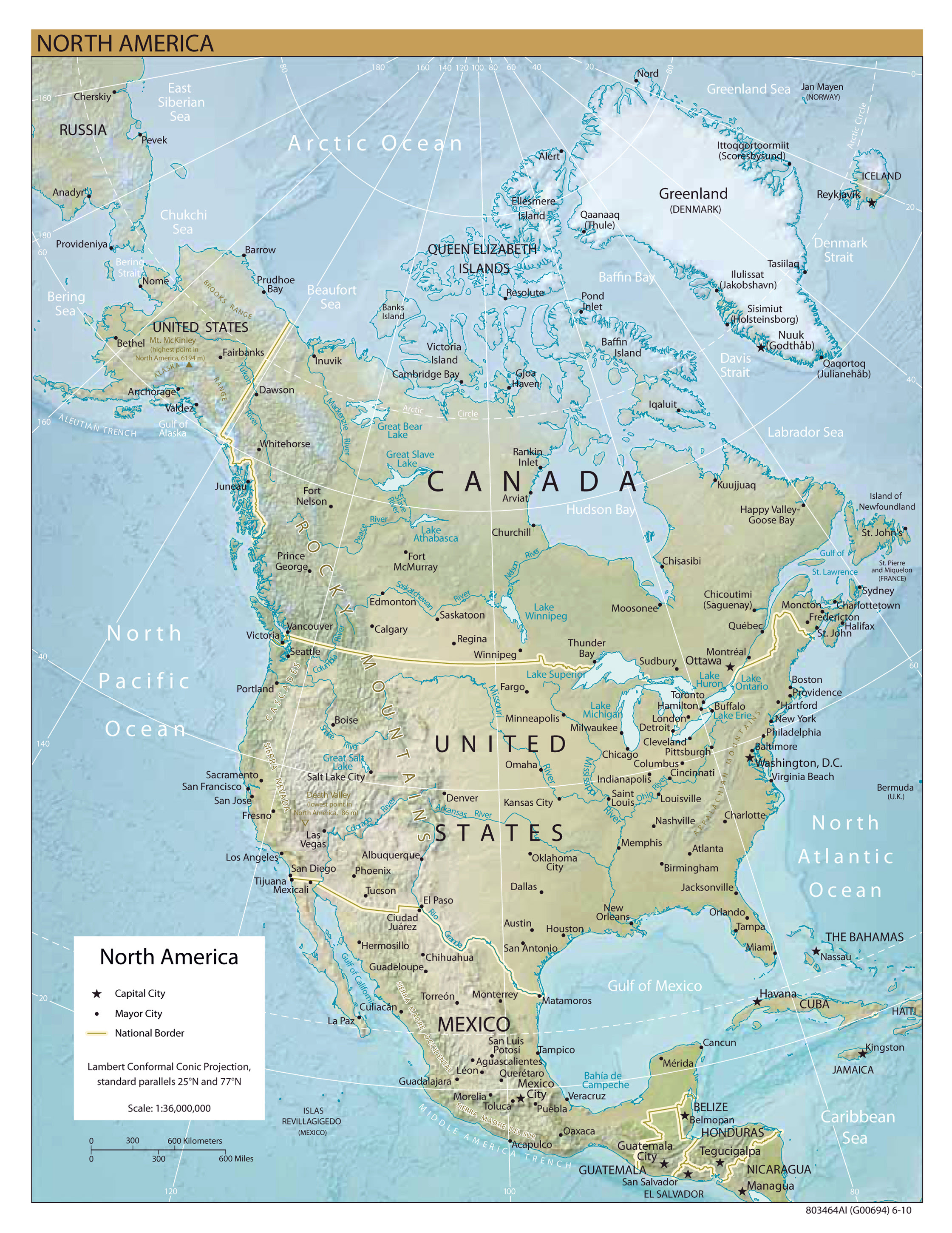 North America Relief Map | Cities And Towns Map