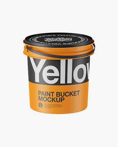 Download Matte Plastic Paint Bucket Mockup Half Side View High Angle Shot Packaging Mockups PSD Mockup Templates