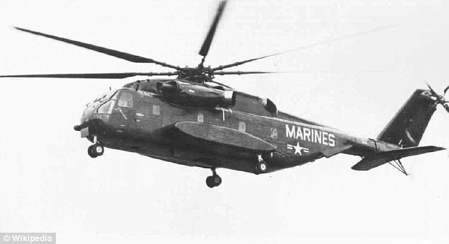 The CH-53 heavy cargo line has been in service for decades. Shown is the first flight of the YCH-53E on MArch 1, 1974