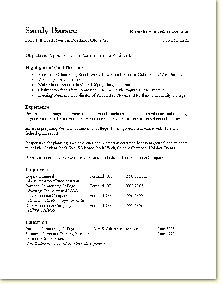 Resume Examples By Real People Finance Administrative