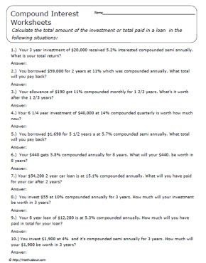 Simple And Compound Interest Worksheets Grade 8 Pdf - worksheet