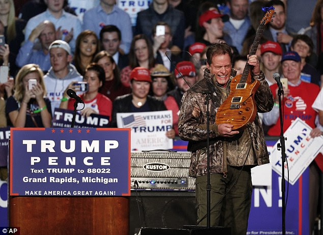 Trump meanwhile relied on musician Ted Nugent to warm the crowd at his rally in Grand Rapids, Michigan - even though he's criticized Clinton for bringing celebrities to her events