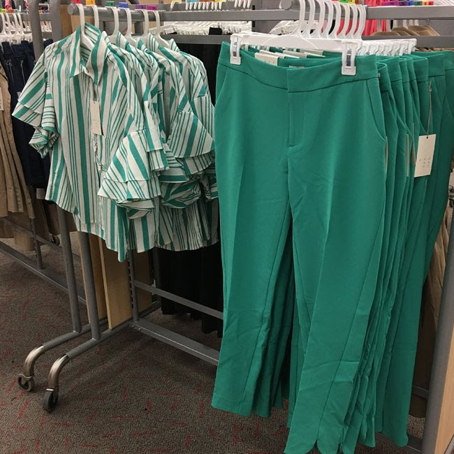 A New Day green striped blouse and trousers