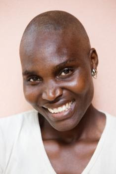 A bald woman
