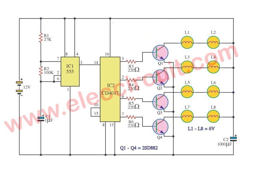 10 Led Running Light Circuit Diagram