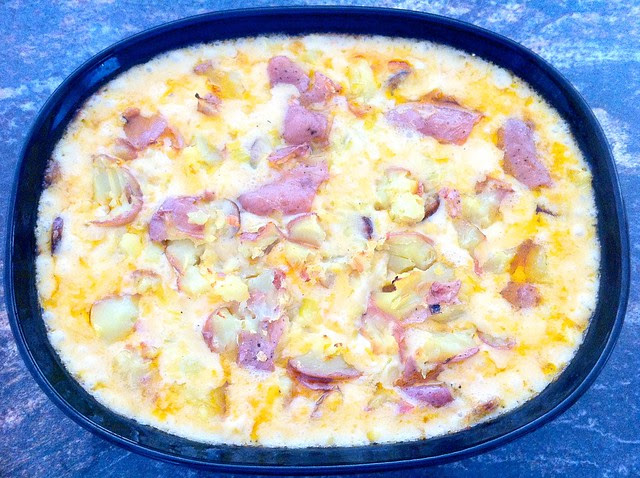 Smoked Sausage and Leeks Cheesy Bake