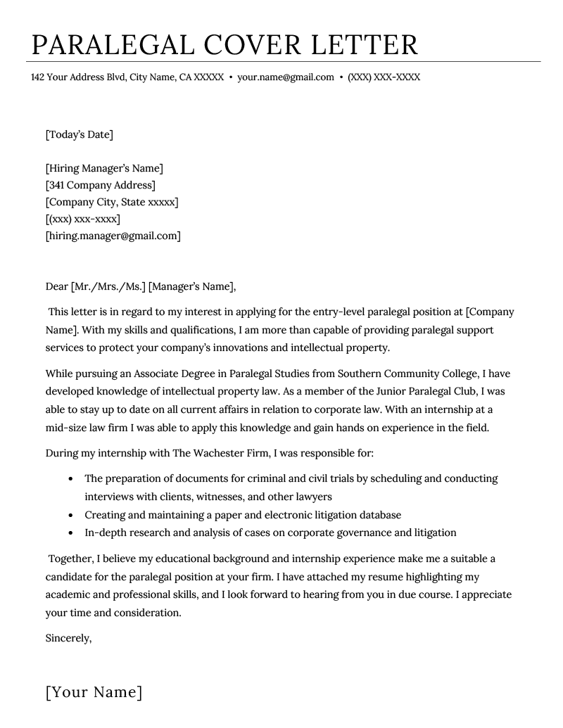 Cover Letter Examples Paralegal