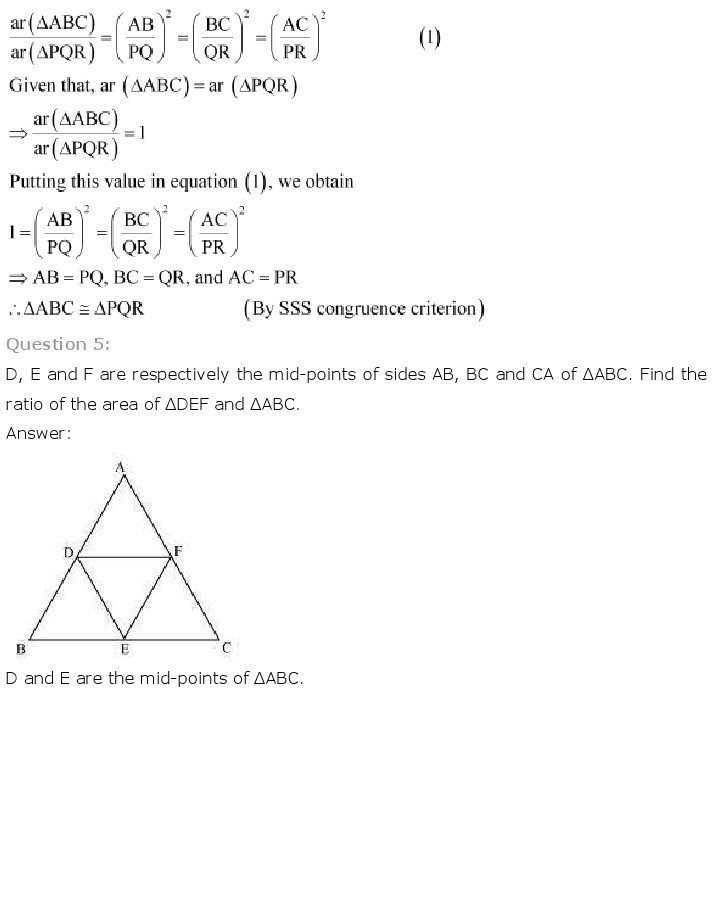 NCERT Solutions for Class 10th Maths Chapter 6 - Triangles