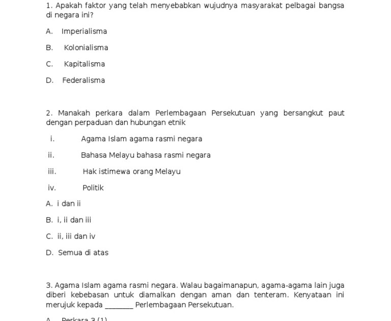 Contoh Soalan Esei Hubungan Etnik Beserta Jawapan - Muharram x