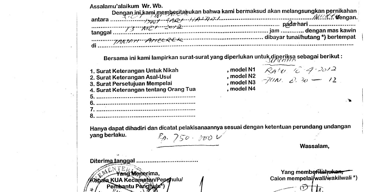 Surat Pernyataan Orang Tua Untuk Menikah - Contoh Seputar ...