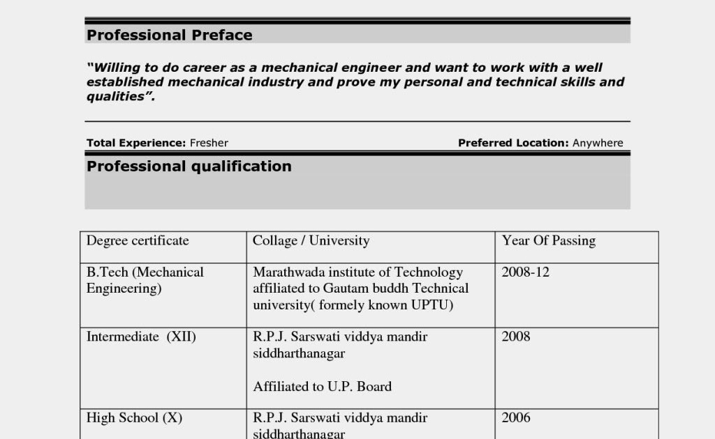 resume format for freshers civil engineers doc free