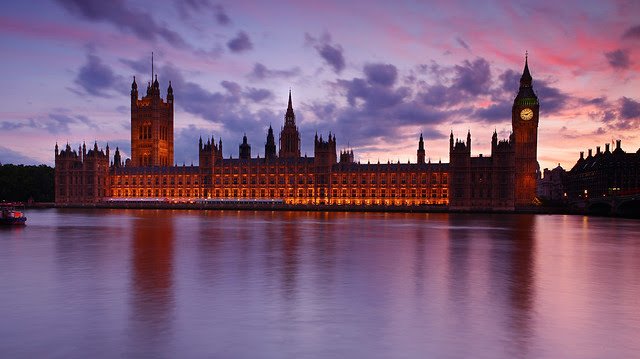 Houses of Parliament at dusk, London, UK