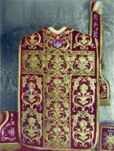 Red and gold vestments, said to have been used by Vincent de Paul