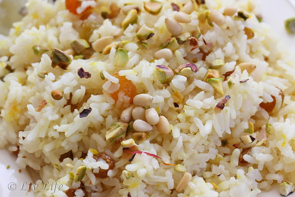 Saffron Rice with Raisins and Pistachios, from An Edible Mosaic