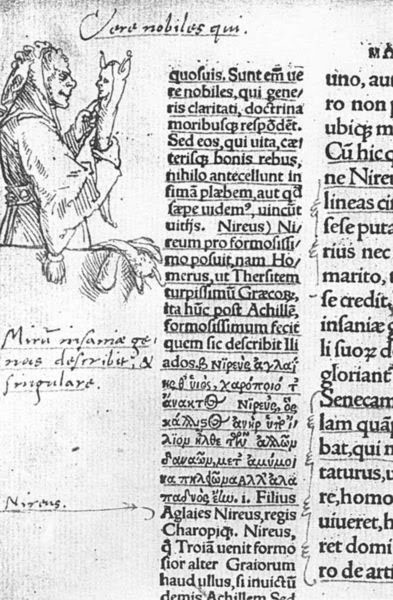 Marginal drawing of Folly by Hans Holbein in the first edition of Erasmus’ Praise of Folly, 1515