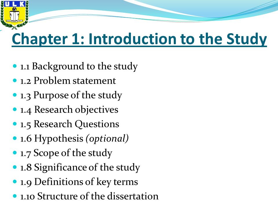 content of chapter one in research project