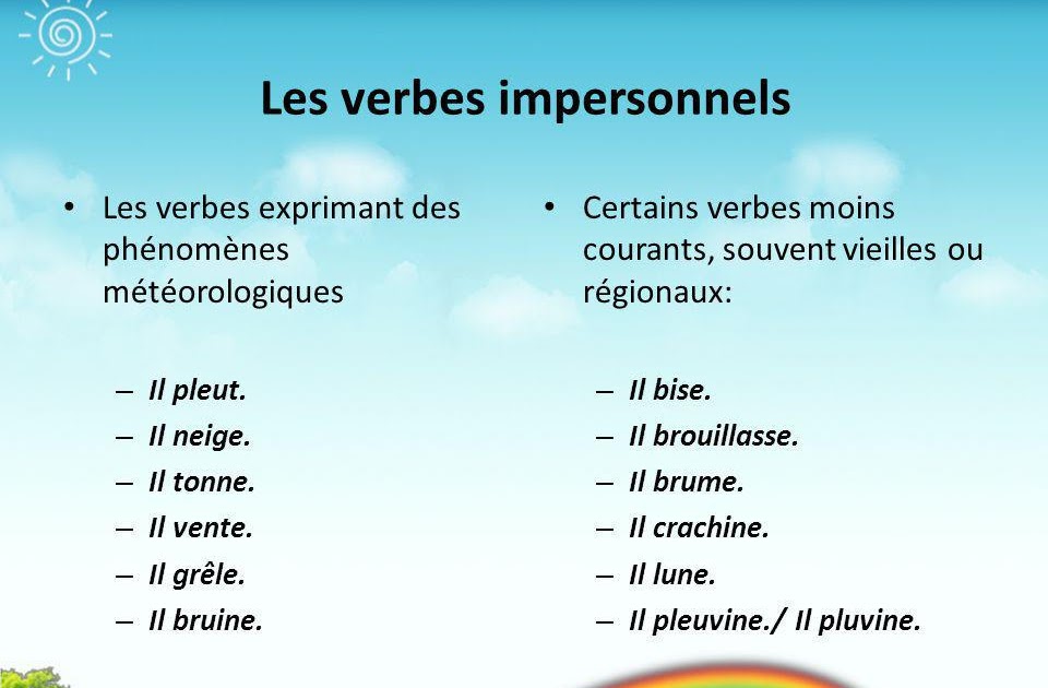 blog Frans voor de leerlingen van de vierdes les verbes impersonnels