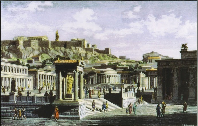 die Agora von Athen; Zeichnung ausd dem 19. Jahrhundert die Agora von Athen; Zeichnung ausd dem 19. Jahrhundert