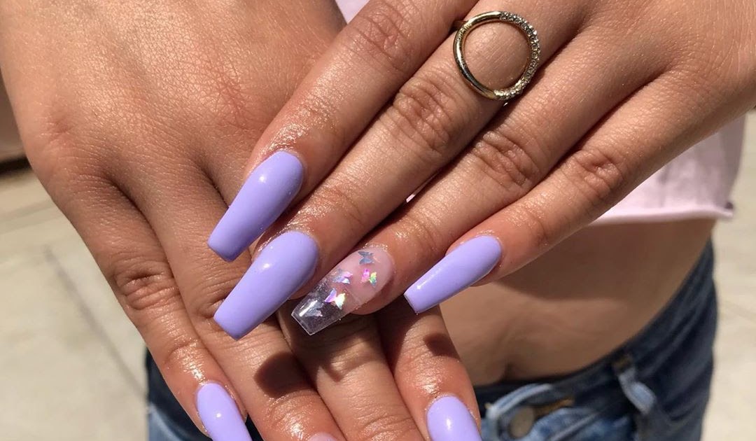 60 Acrylic Coffin Butterfly Nails Purple | Neduvaali