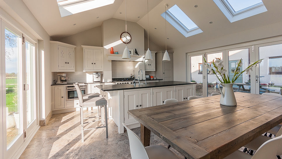 Incredible grey kitchen painted in Farrow and Ball Ammonite and Purbeck Stone. Full details on Modern Country Style
