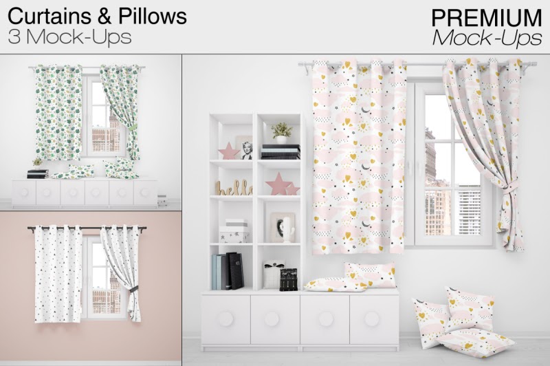 Download Download Curtains & Pillows Set PSD Mockup - Download ...