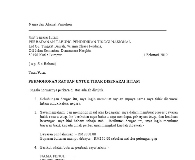 Contoh Surat Rayuan Akpk - Selangor b