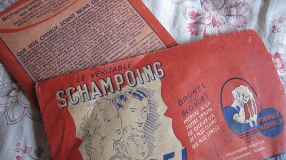 Two fabulous vintage French Marcel shampoo packets unused dated 1940s