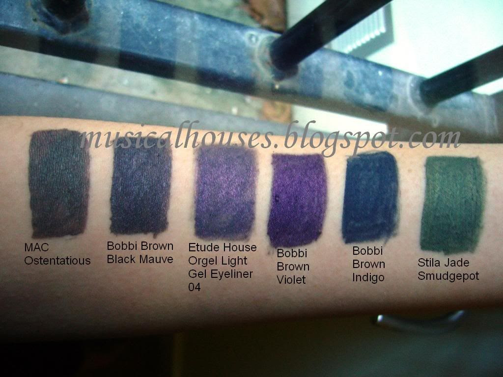 Gel Eyeliner Swatches Bobbi Brown, MAC, Stila, Etude House