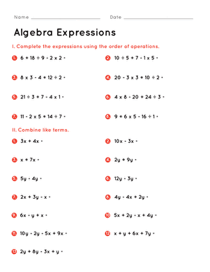 33 Algebraic Expressions Worksheet Pdf - Free Worksheet Spreadsheet