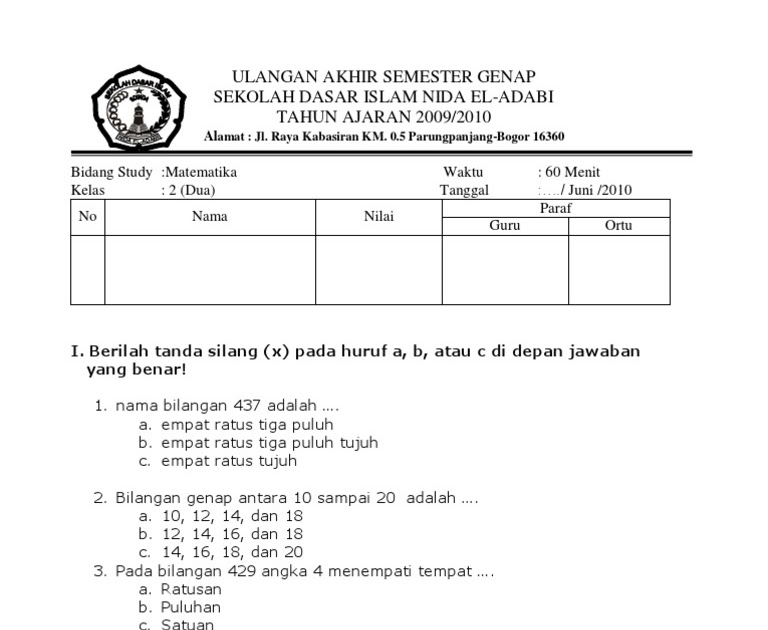 Contoh Soal Benar Salah Bahasa Indonesia Sd Contoh Soal